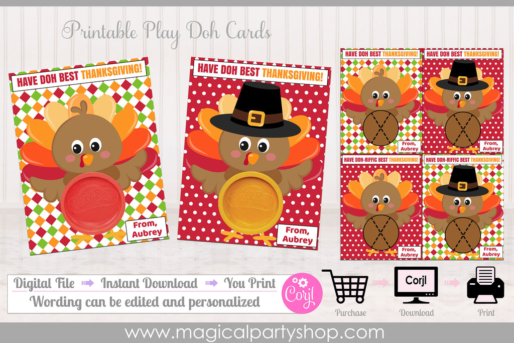 Printable Thanksgiving Play Dough Cards | Playdoh Favors | Thanksgiving Party Favors | Thanksgiving | Thanksgiving Party | Playdough Turkey