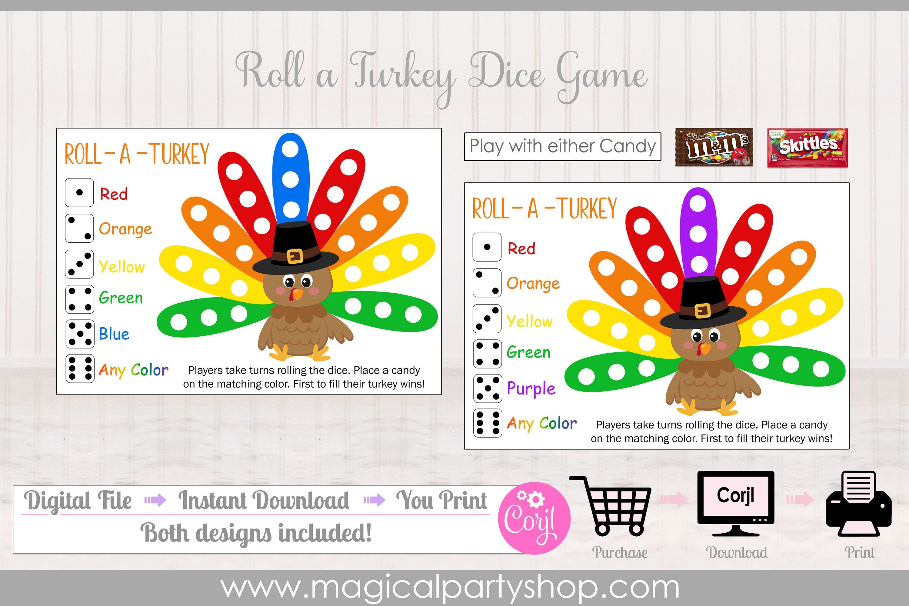 Roll A Turkey Dice Game | Thanksgiving Party Game | Classroom Party Game | Printable Thanksgiving Game | Two Games Included