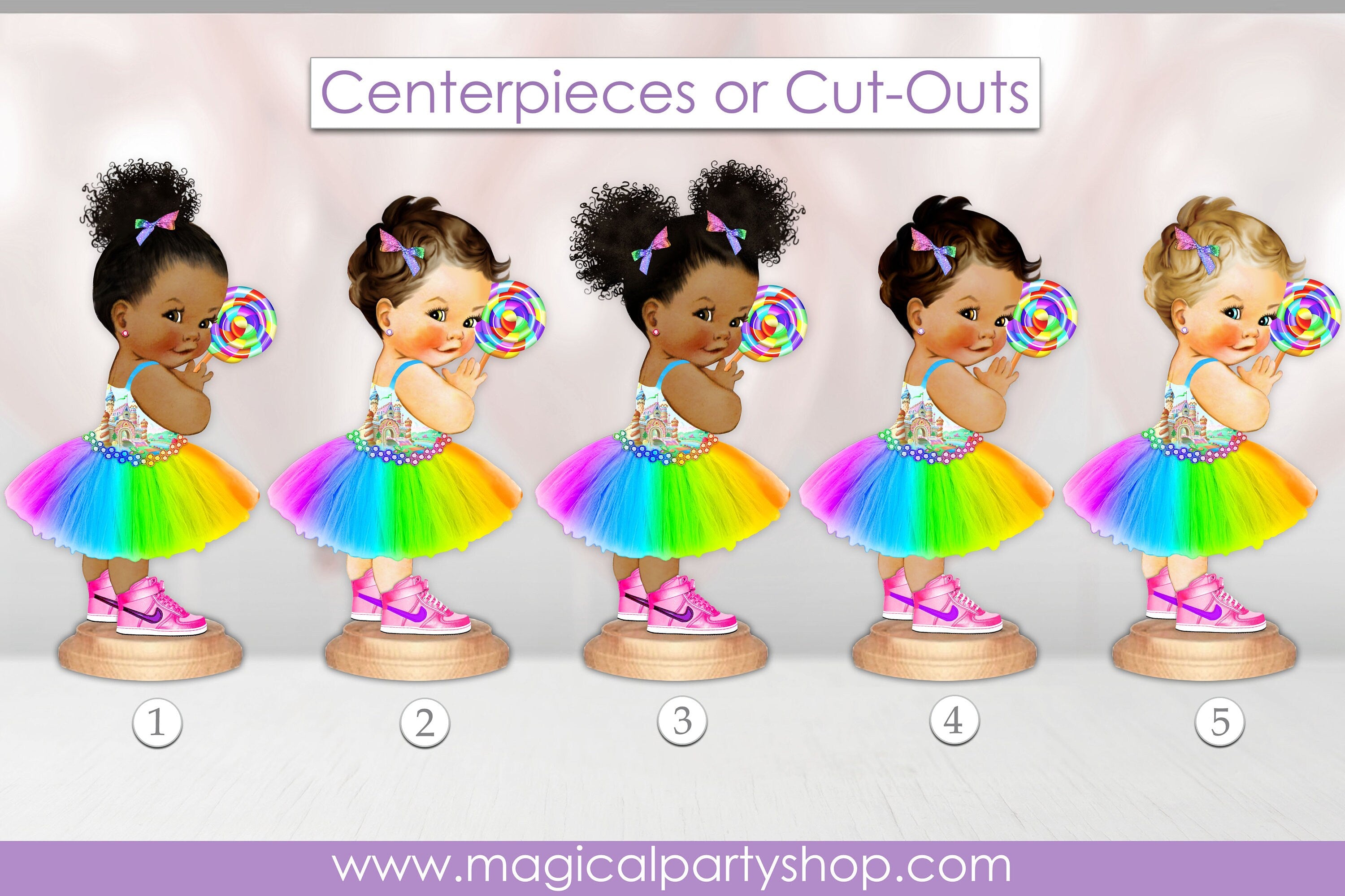 Personalized Baby Shower Centerpiece | Candyland Princess l Rainbow Colors Tutu | Vintage Baby Girl African American | First Birthday Party