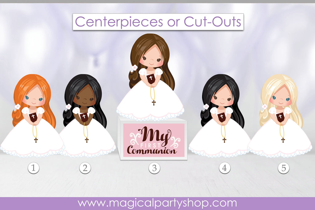 Personalized First Communion Girls | Communion Centerpieces | Bible, Rosary, Veil. First Communion Party | Long Hair