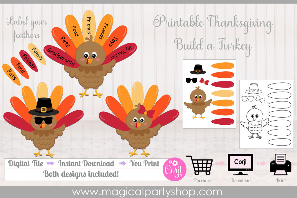 Build a Turkey Thanksgiving Craft | Printable kid's Craft | Printable Turkey Craft | Thanksgiving Activity | Thanksgiving Printable