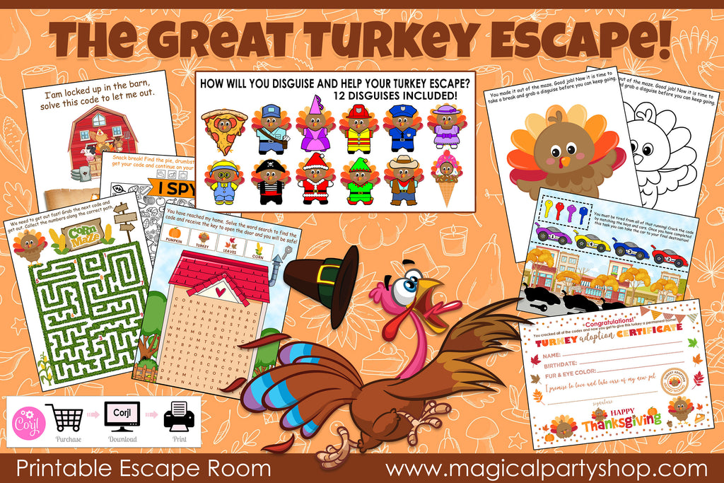 Kids Thanksgiving Escape Room Game | Thanksgiving Printable Party Game - kids ages 4-10 | Instant Download Escape Room | Thanksgiving Craft