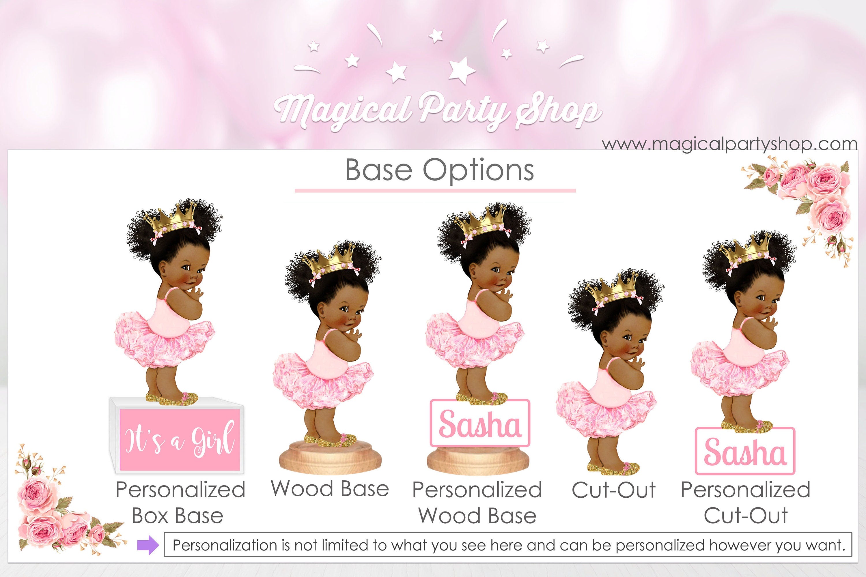 Personalized Baby Shower Centerpiece | Butterfly Princess Fairy l Pink and Purple tutu | Vintage Baby Girl African American | First Birthday