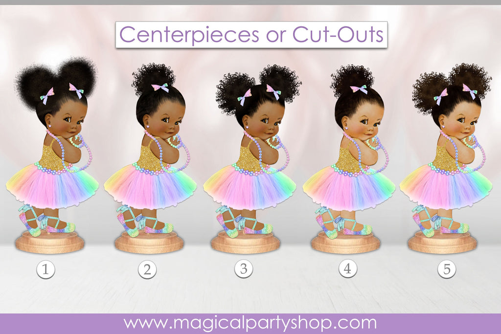 Personalized Baby Shower Centerpiece | BIG Centerpieces | Princess l Rainbow Colors Tutu Ballet Shoes | Vintage Baby Girl African American