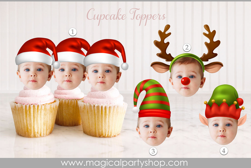 Oh What Fun It Is To Be One Christmas Birthday Cupcake Toppers | Photo Cupcake Toppers | Santa Hat | Elf Party | First Birthday Party |