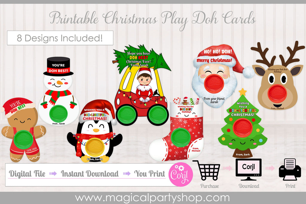 Christmas Play Doh Holders | Printable Holiday Class Gifts | Santa, Elf, Playdoh | Small Gift Play Dough Classroom Favor | 8 Designs!
