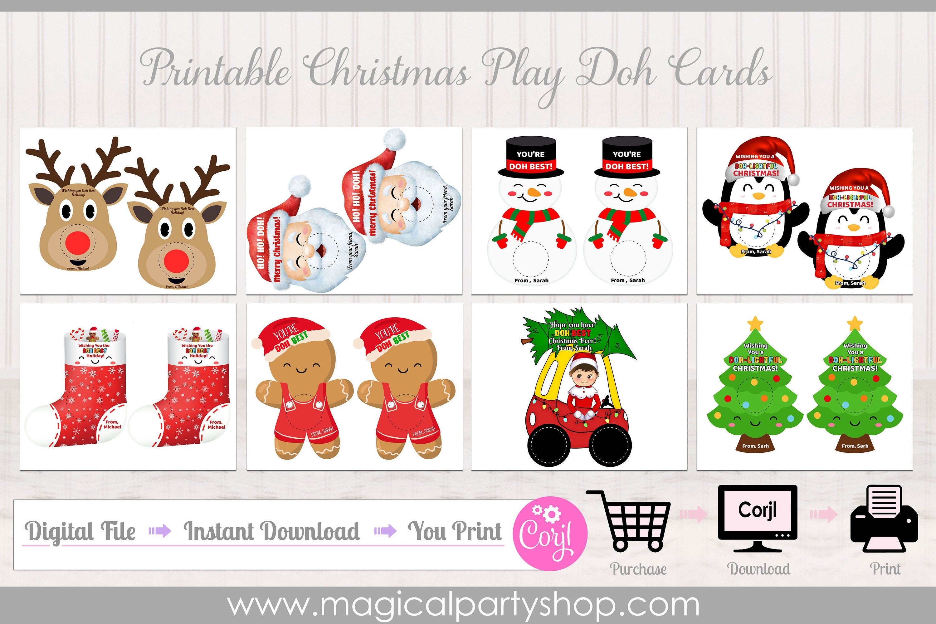 Christmas Play Doh Holders | Printable Holiday Class Gifts | Santa, Elf, Playdoh | Small Gift Play Dough Classroom Favor | 8 Designs!