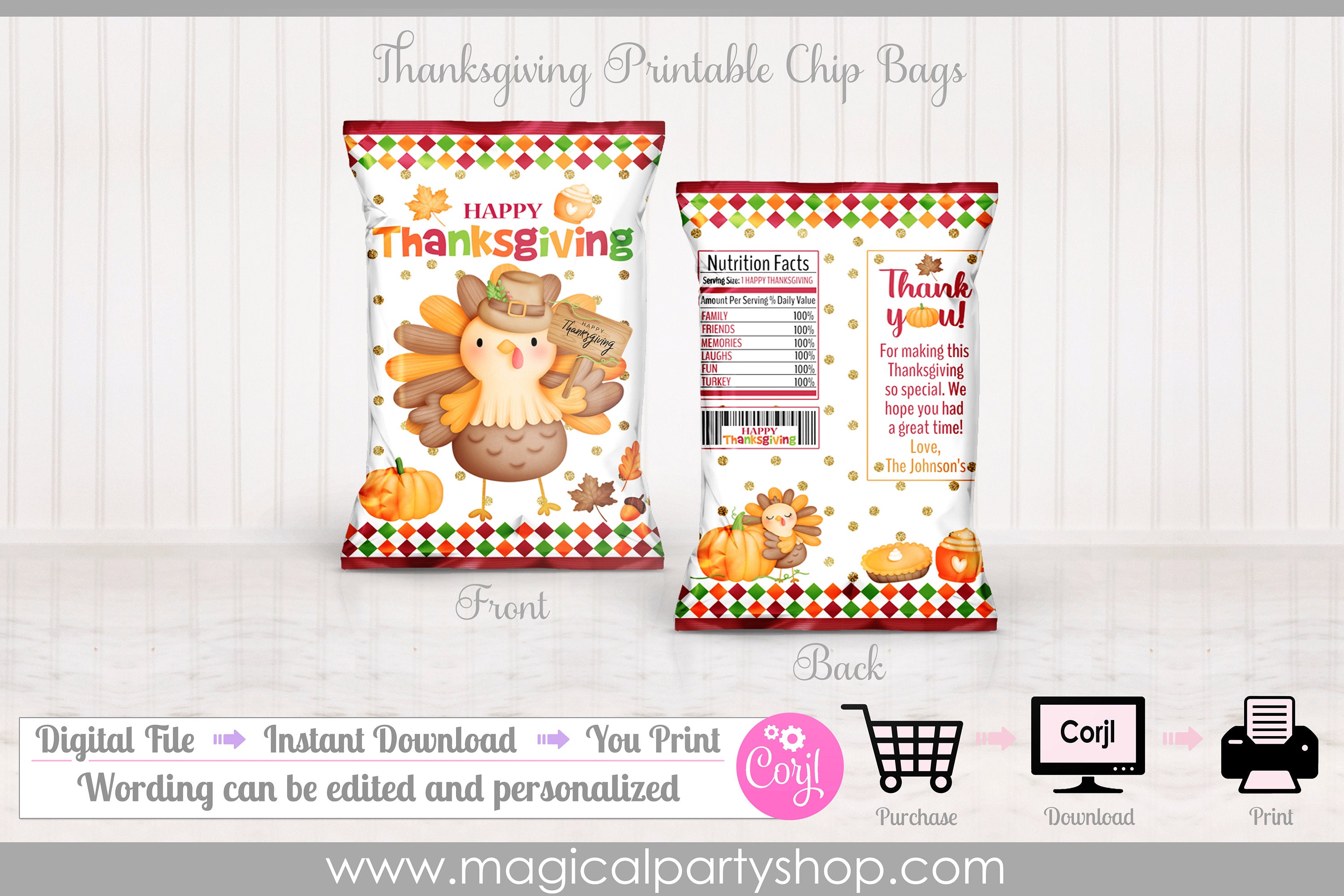 Thanksgiving Printable Chip Bags | Thanksgiving party decor | Thanksgiving Favors | Thanksgiving | Digital Instant Download | Class Party