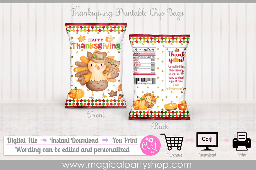 Thanksgiving Printable Chip Bags | Thanksgiving party decor | Thanksgiving Favors | Thanksgiving | Digital Instant Download | Class Party