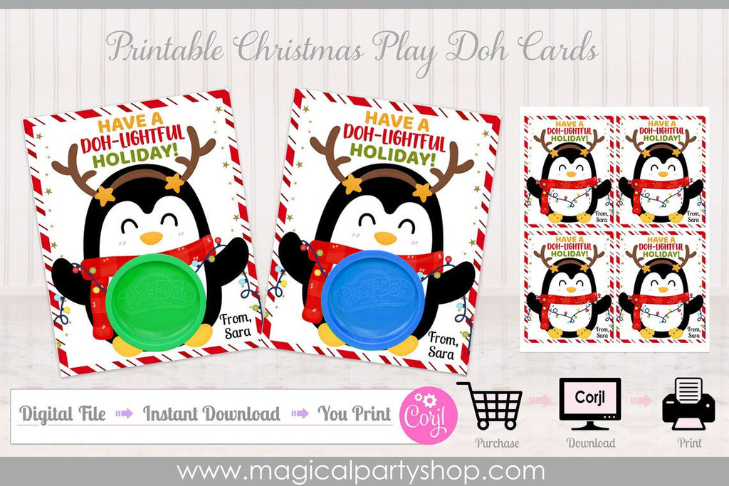 Play-Doh Christmas Penguin | Printable Class Holiday Gifts | Small Gift | DIY Play Dough | Class Party Favor | Christmas Party Gift