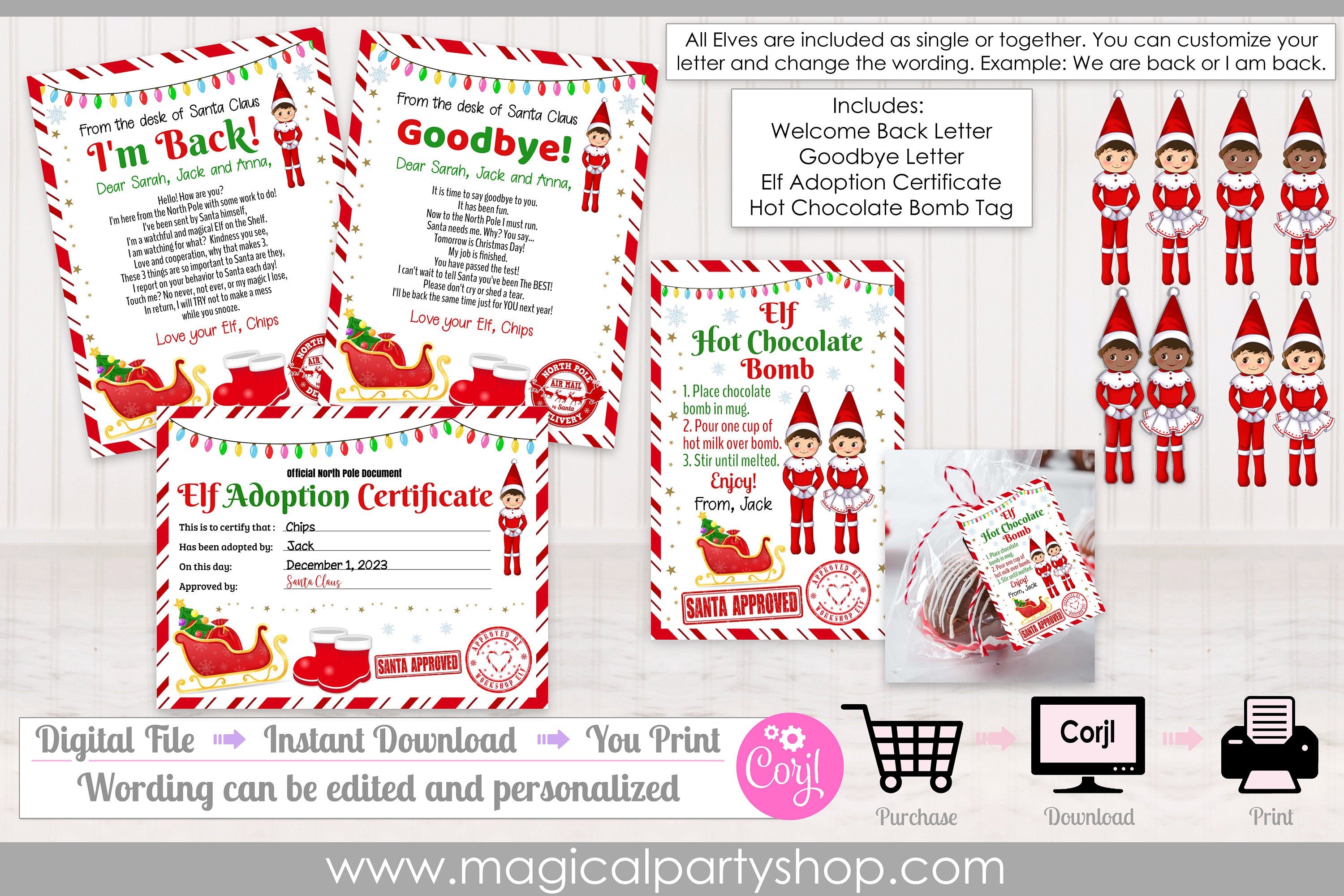 Hello Letter from Elf Editable Template | Christmas We're Back Elf Note | Elf Hot Chocolate Bomb Tag | Boy are Girl Elves | Christmas Games