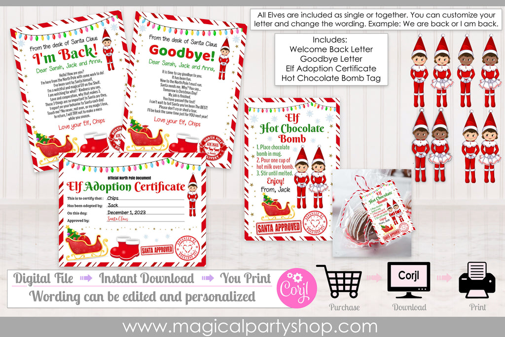 Hello Letter from Elf Editable Template | Christmas We're Back Elf Note | Elf Hot Chocolate Bomb Tag | Boy are Girl Elves | Christmas Games