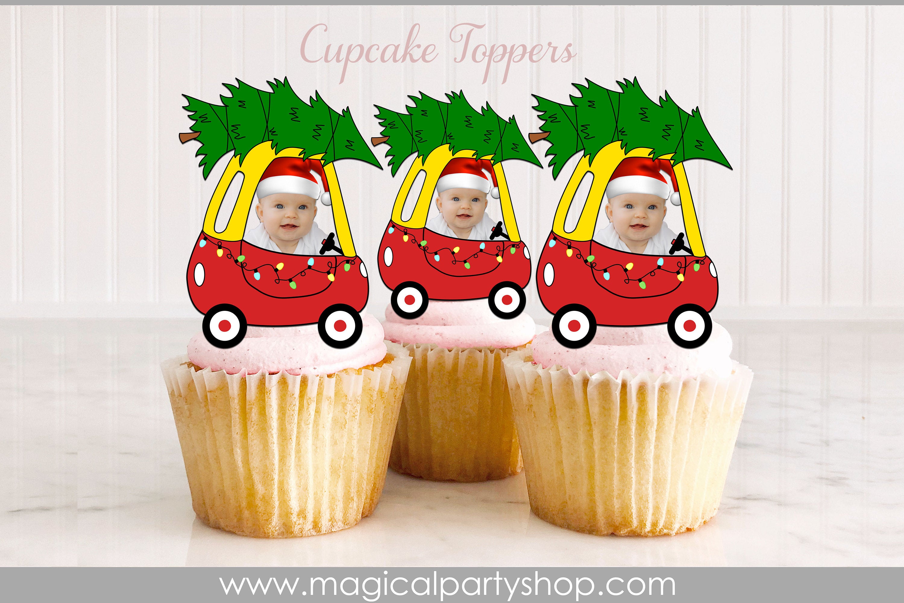 Oh What Fun It Is To Be One Christmas Birthday Cupcake Toppers | Photo Cupcake Toppers | Santa Hat | Santa Party | First Birthday Party