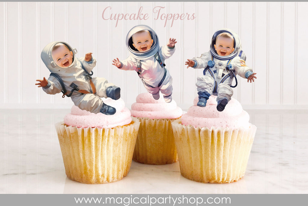 Space Moon Cupcake Toppers | Astronaut Photo Cupcake Topper | Photo Face Cupcake Topper | Boy Girl Galaxy Party | Galaxy of Stars Cupcake