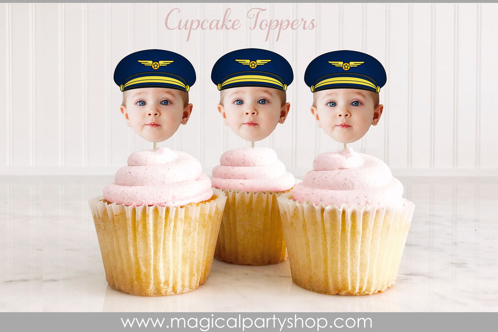 Airplane Birthday Cupcake Toppers | Photo Cupcake Toppers | Pilot | Airplane Birthday | Airplane Party Decorations | First Birthday Party