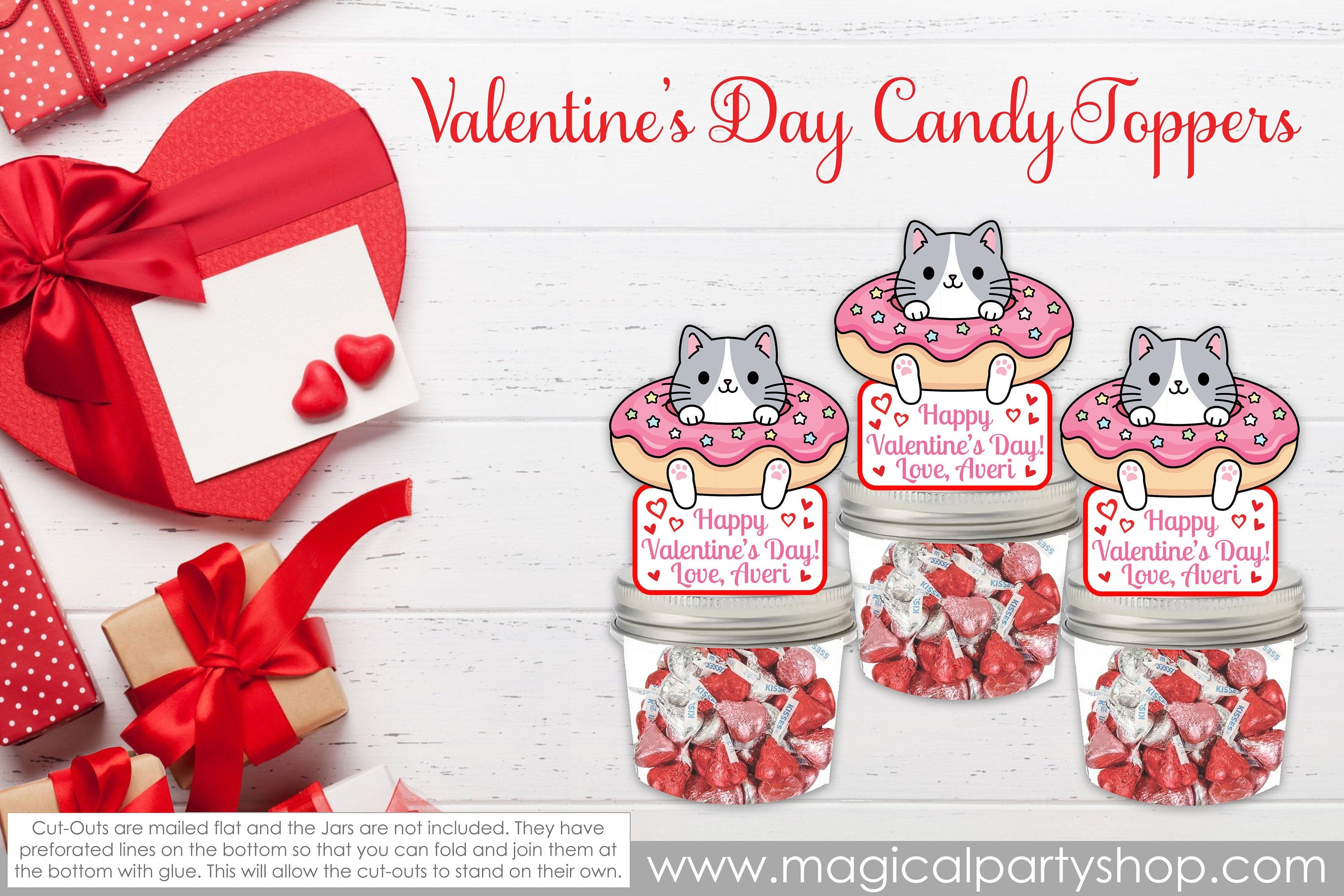 Cat and Donut Valentines Party Favor | Valentine Day Gifts | Cat Party | Valentines Day Class Party | Cat Kitten Party Favor | Donut Party