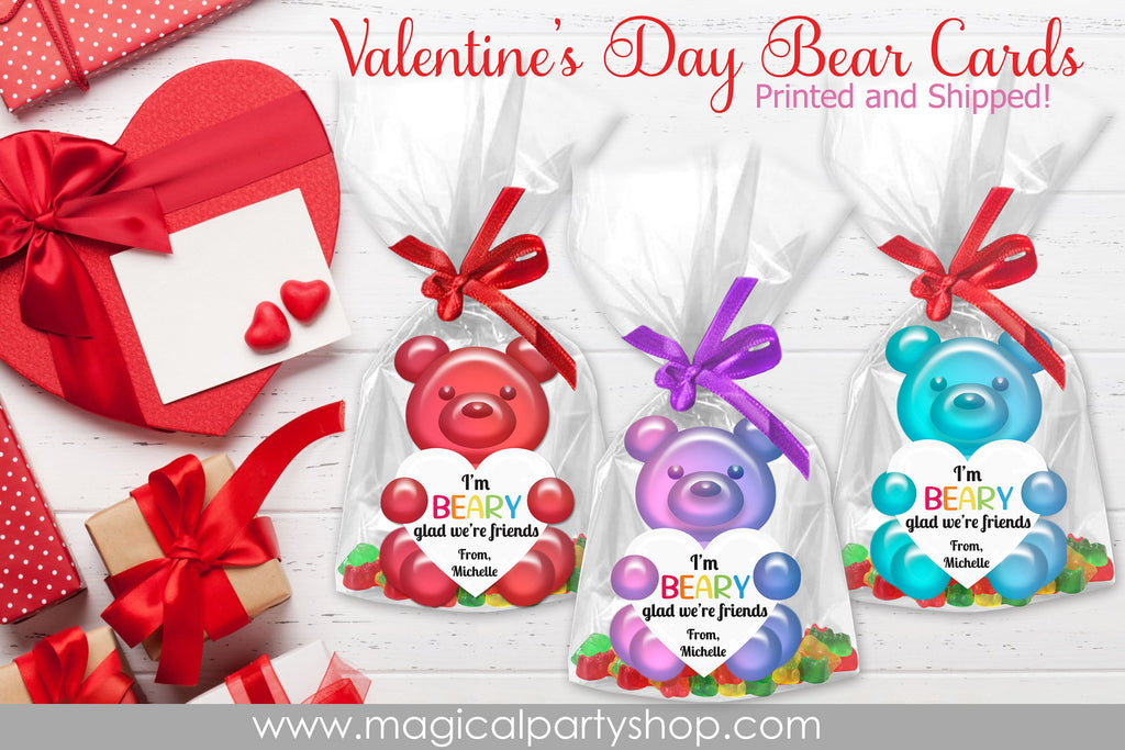 Gummy Bear Valentine's Day Cards | Gummy Beary Sweet Classroom Valentines Class Party Card | I'm Beary Glad We're Friends Valentine's Day