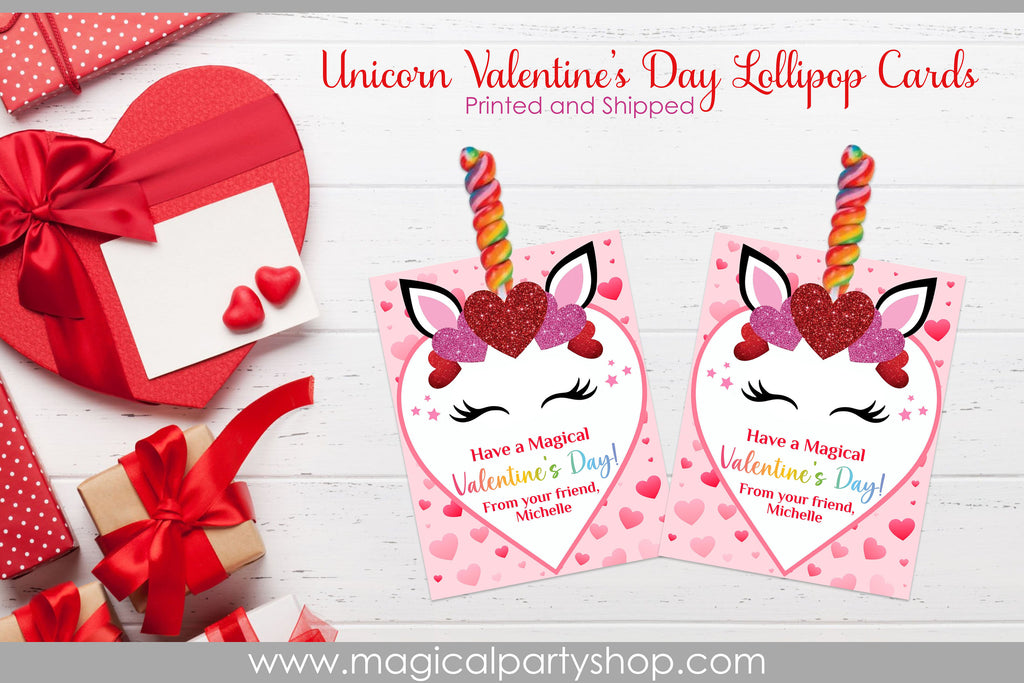Valentines Day Magical Unicorn Lollipop Cards | Magical Rainbow Unicorn Valentine's Day Treat Tags Cards | Valentines Day Class Party Gift