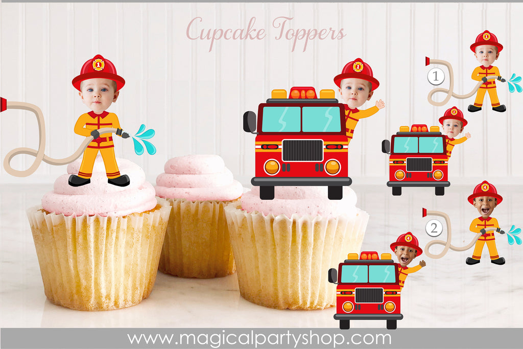 Firefighter Cupcake Toppers | Fireman Cupcake Toppers | Firefighter | Fireman Birthday | First Birthday | Photo Cupcake Toppers | Firetruck