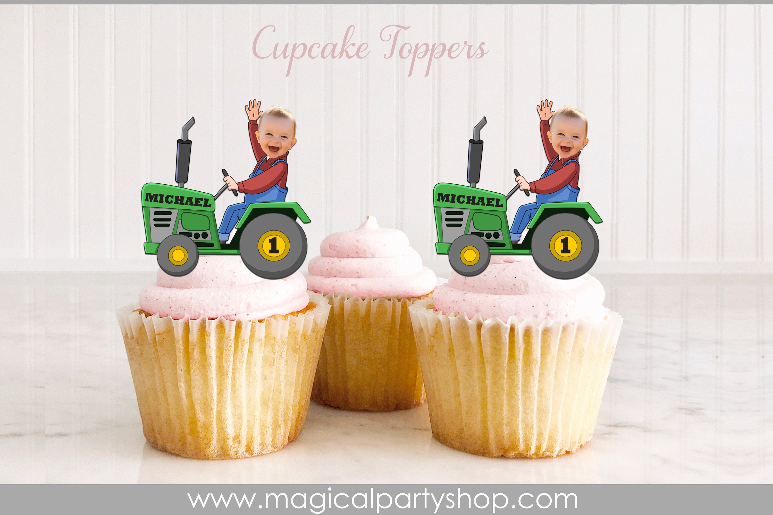 Tractor Farmer Birthday Cupcake Toppers | Photo Cupcake Toppers | Construction | Tractor Farmer Birthday | Construction Party Decorations