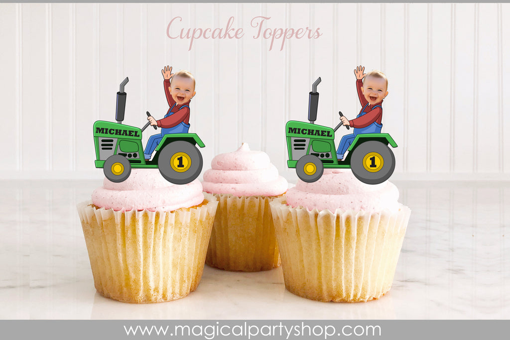 Tractor Farmer Birthday Cupcake Toppers | Photo Cupcake Toppers | Construction | Tractor Farmer Birthday | Construction Party Decorations