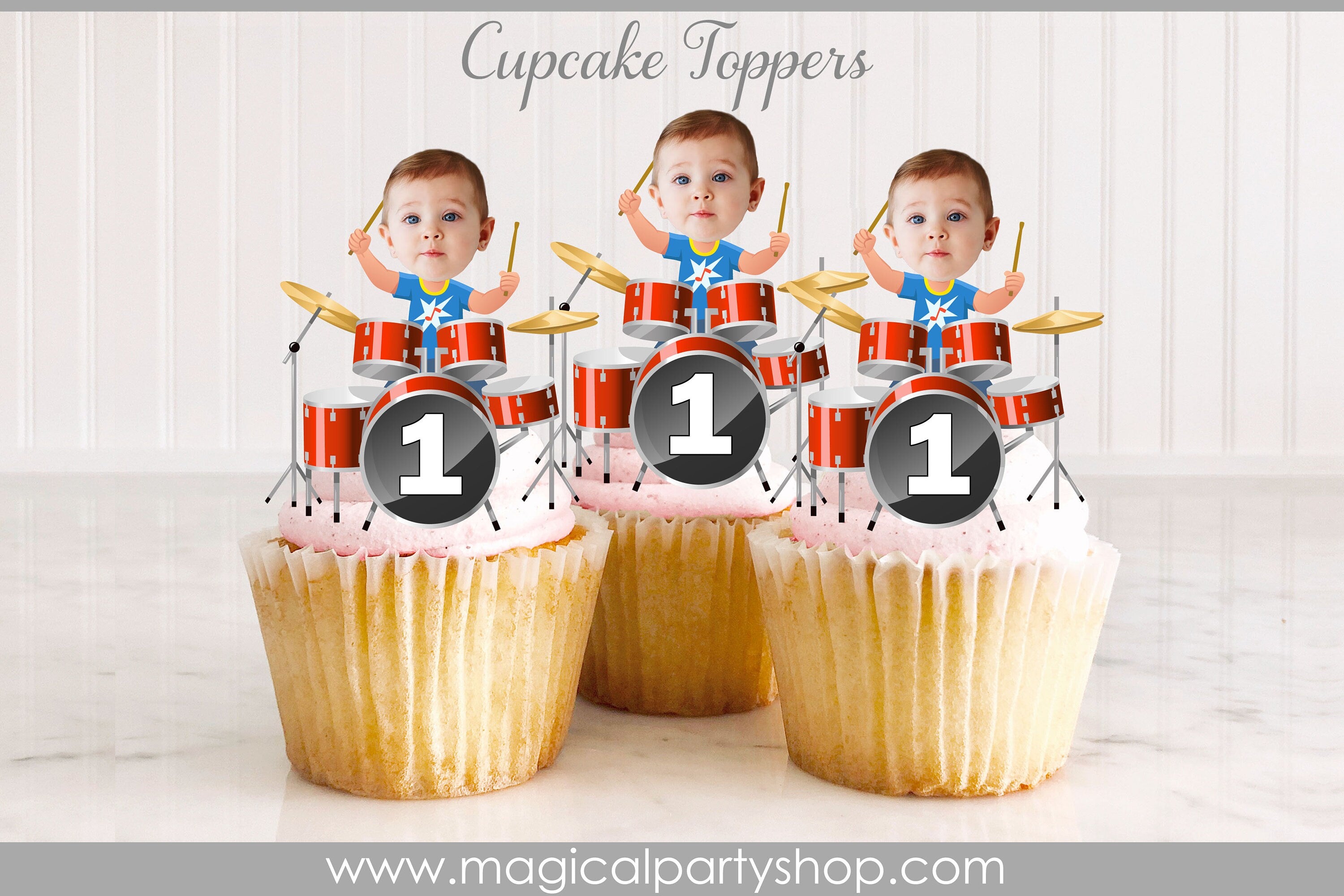 Rockstar Drummer Photo Cupcake Toppers | Rock'n Roll Cupcake Toppers | Rock Star Birthday | Rock Cupcake Toppers | Music Party Centerpiece