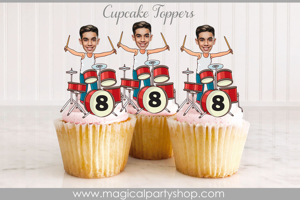 Rockstar Drummer Photo Cupcake Toppers | Rock'n Roll Cupcake Toppers | Rock Star Birthday | Rock Cupcake Toppers | Music Party Centerpiece