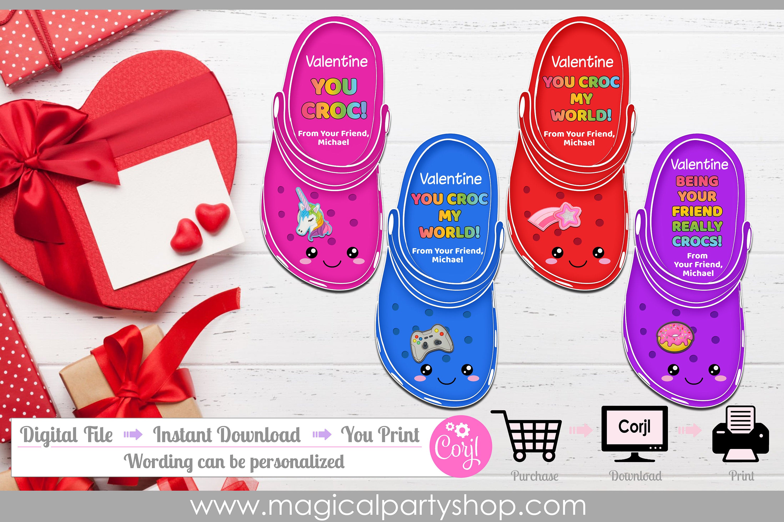 Valentines Day Shoe Charm | Valentine Printable for Kids Classroom Party | Valentines Party Favor | School Valentines | Clog Shoe Charms