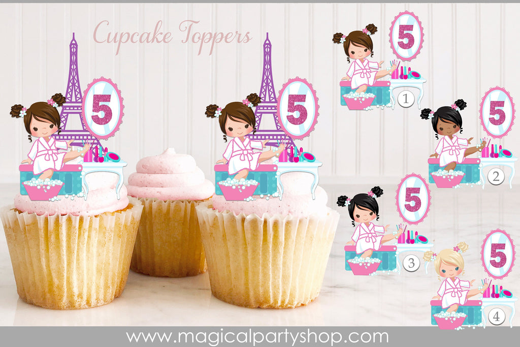 Spa cupcake topper | Spa cupcake topper set | Spa party | Spa party decor | cupcake topper for girl | Spa, Parris, Eiffel Tower Cake Topper