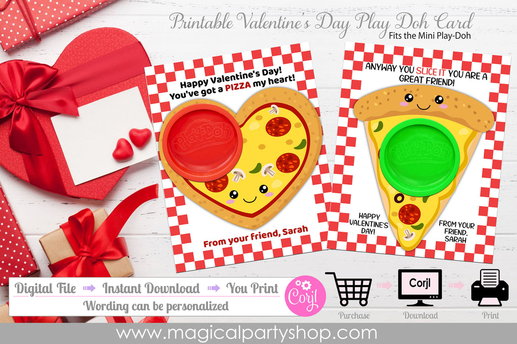 Pizza Play-Doh Valentines Gift Card | Printable Class Valentine Day Gifts | Playdoh Gift |Pizza Party | Valentines Class Party