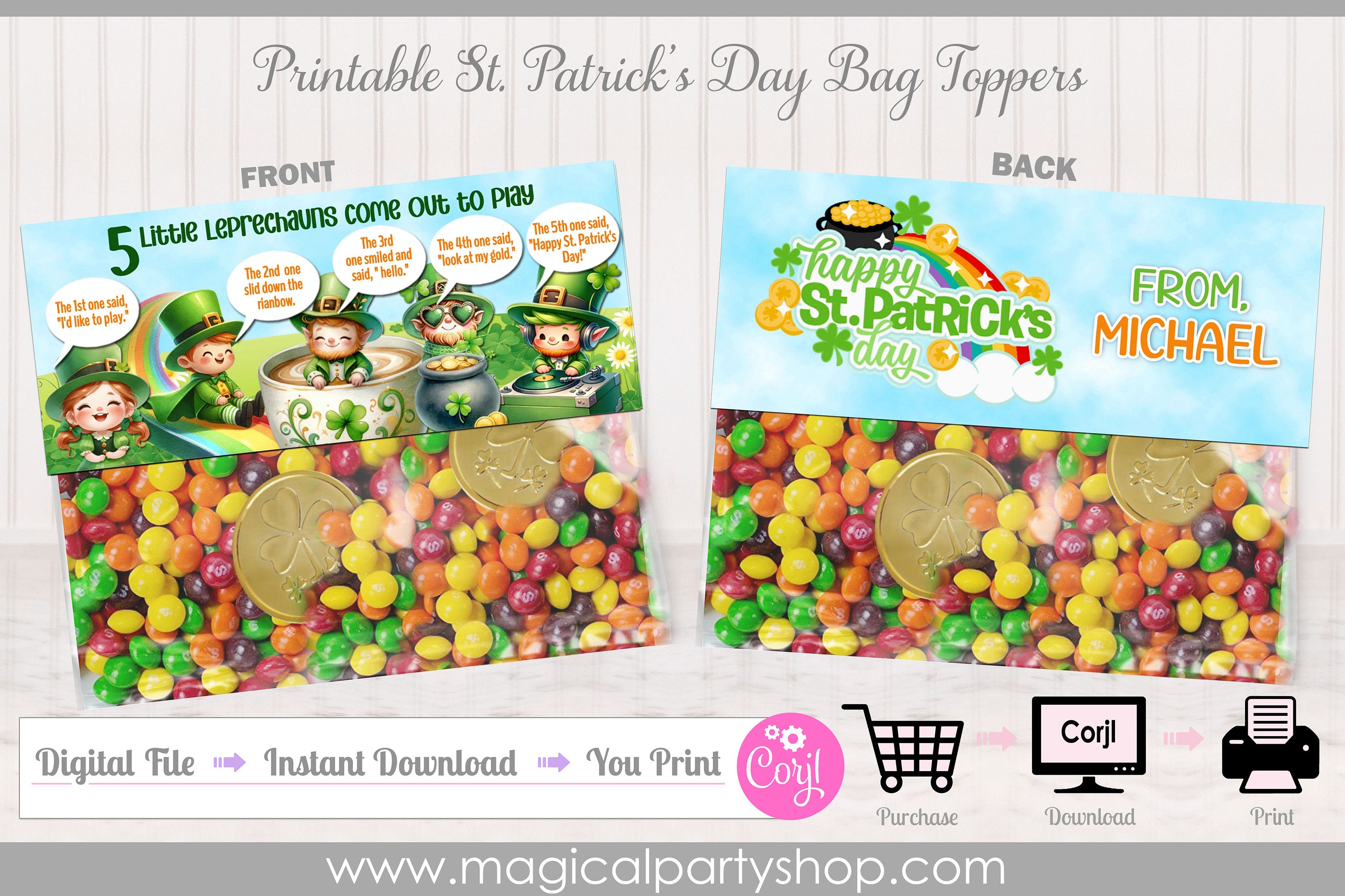 St. Patricks Day 5 Little Leprechauns Come Out to Play Candy Topper | St. Patricks Day Gifts | St Patricks Favors | St. Patricks Class Party