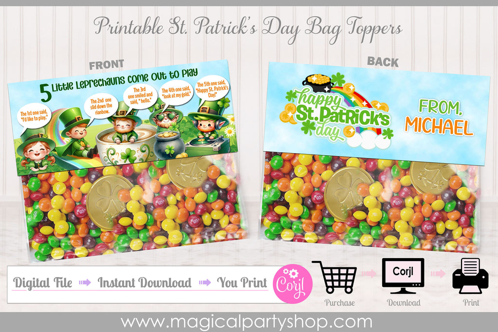 St. Patricks Day 5 Little Leprechauns Come Out to Play Candy Topper | St. Patricks Day Gifts | St Patricks Favors | St. Patricks Class Party