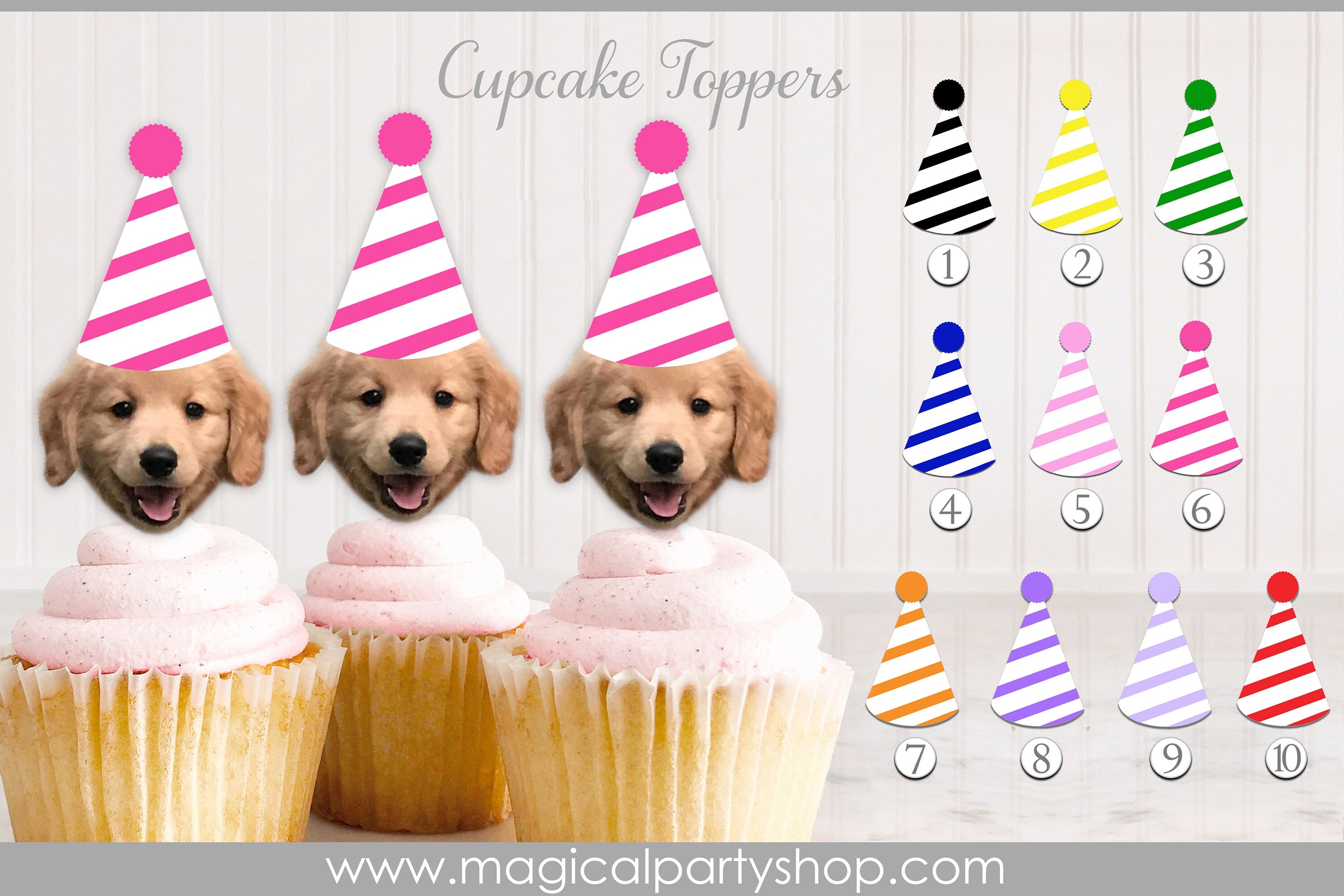 Dog Cupcake Toppers Face | Dog Cupcake Photo Birthday Decor | Cupcake Dog Birthday | Puppy Birthday | Dog Party Decor