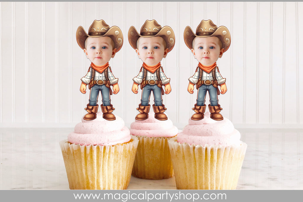 Rodeo Cupcake Birthday Cupcake Toppers | Photo Cupcake Toppers | Cowboy Party | Cowboy Birthday | Wild West First Rodeo Party Decorations