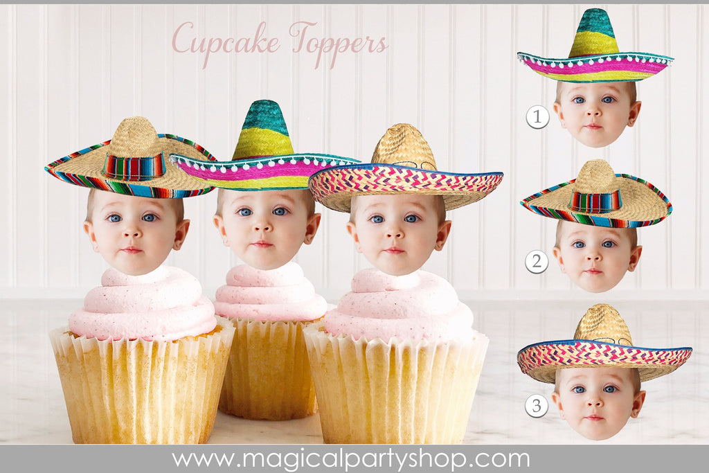 Mexican Fiesta Sombrero Maracas Birthday Cupcake Toppers | Sombrero Picture Cupcake Toppers | Fiesta Birthday Party Decorations